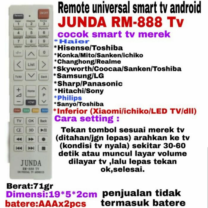 REMOTE SMART TV UNIVERSAL TV ANDROID JUNDA RM 888 REMOT TV