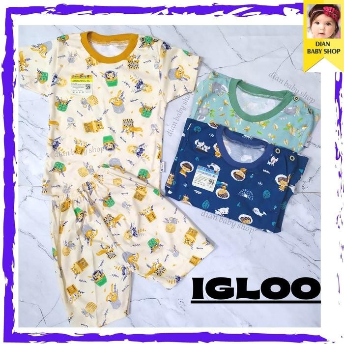 Airin Baby Isi 3 Pasang Setelan Oblong Kancing Bahu Baju Anak Bayi ((Pendek_Warna)) Piyama Lengan