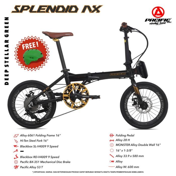 Sepeda Lipat Pacific Splendid Ax 16 Inch Frame Alloy 9 Speed Bonus Tas & Helm