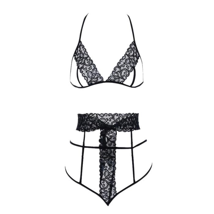 NEW B363 Set Pakaian Dalam Wanita BH Bra Bralette Halter CD Hitam Lace Transparan