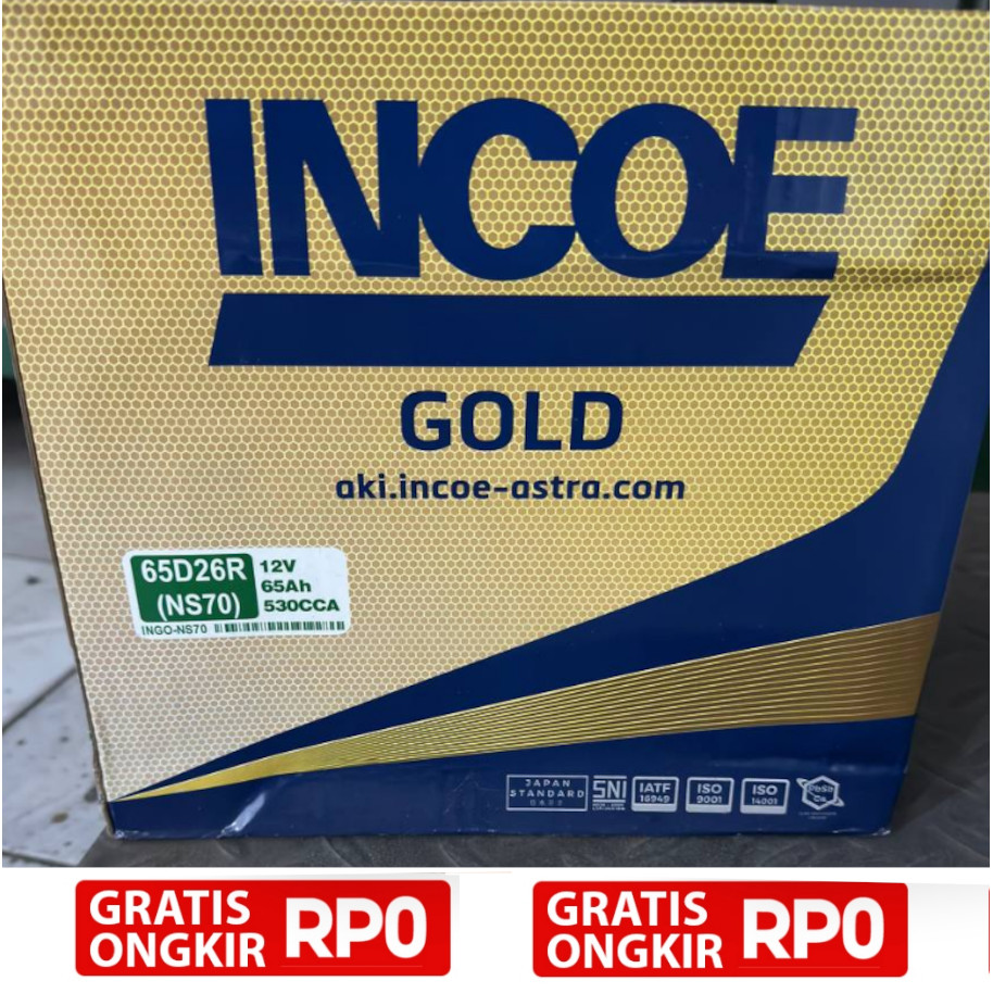 Aki Mobil Incoe Gold NS70 65D26R 65Ah 12V Low Maintenance Original Astra Otoparts