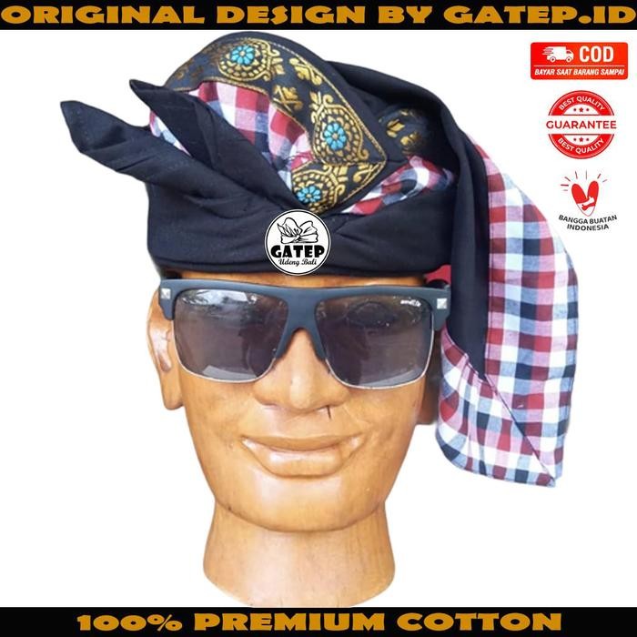 TERMURAH Udeng Bali Pecalang Keamanan Hansip Hitam Tepi Kotak Lis Tng Setengah Jadi - Iket Bali Pria