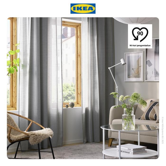 NEW IKEA HILJA Tirai Gorden 1 Pasang Dengan Pita Pos Abu 145x250 cm