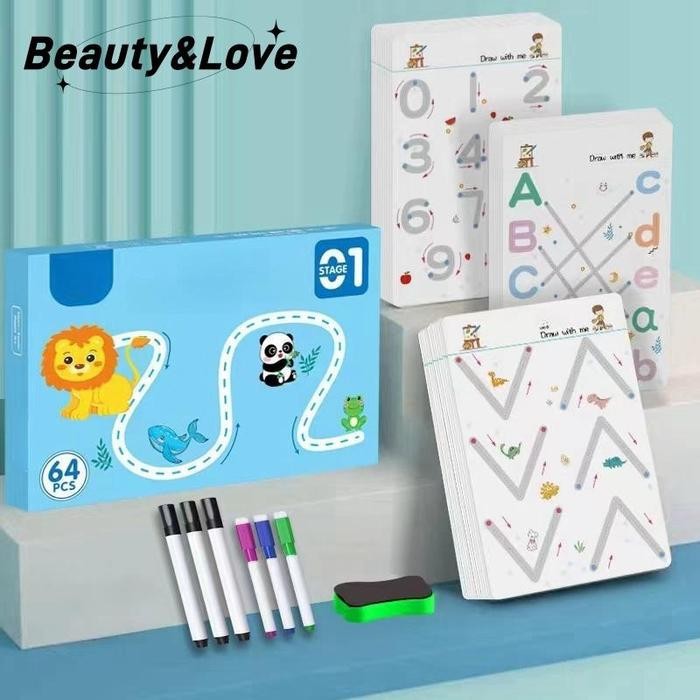 

(Imk) - 64 Pages Reusable Magic Workbook/Magic Workbook Belajar Menulis Buku Edukasi Anak/Activity