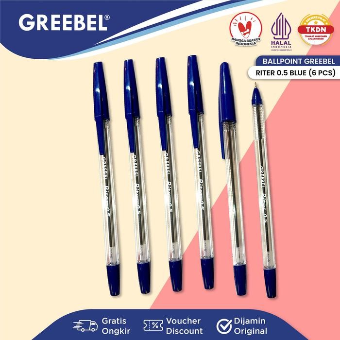 

(Imk) - Greebel Ballpen Riter 0.5 Blue /Pen/Pulpen/Bolpoint Utk Atk Kantor Kerja Kuliah Anak