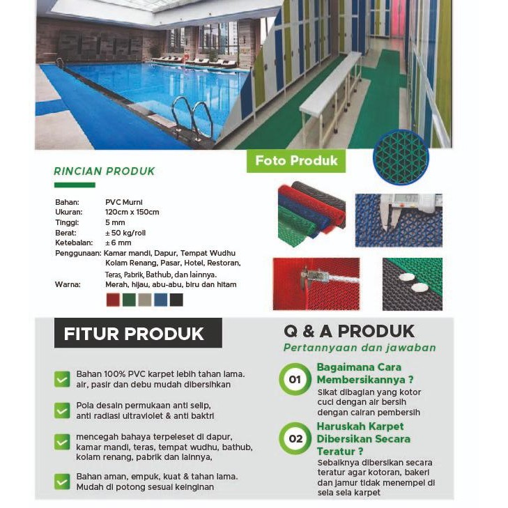 Karpet Karet Keset Anti Slip Kamar Mandi Meteran