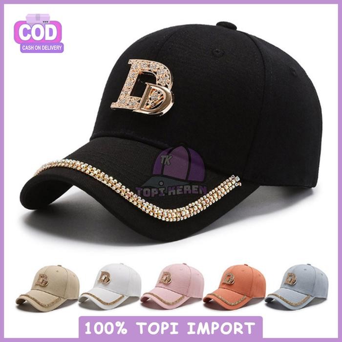 Topi Baseball Pria Wanita Dewasa Double D Manik Hitam Putih Pink Kuning Fashion Outfit Casual Sporty