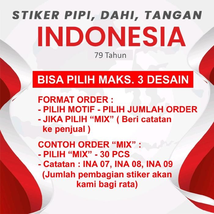 

(Allthebest) STIKER PIPI 30 PCS 60 PCS BENDERA INDONESIA MERAH PUTIH HUT RI UNTUK PIPI, DAHI, ATAU