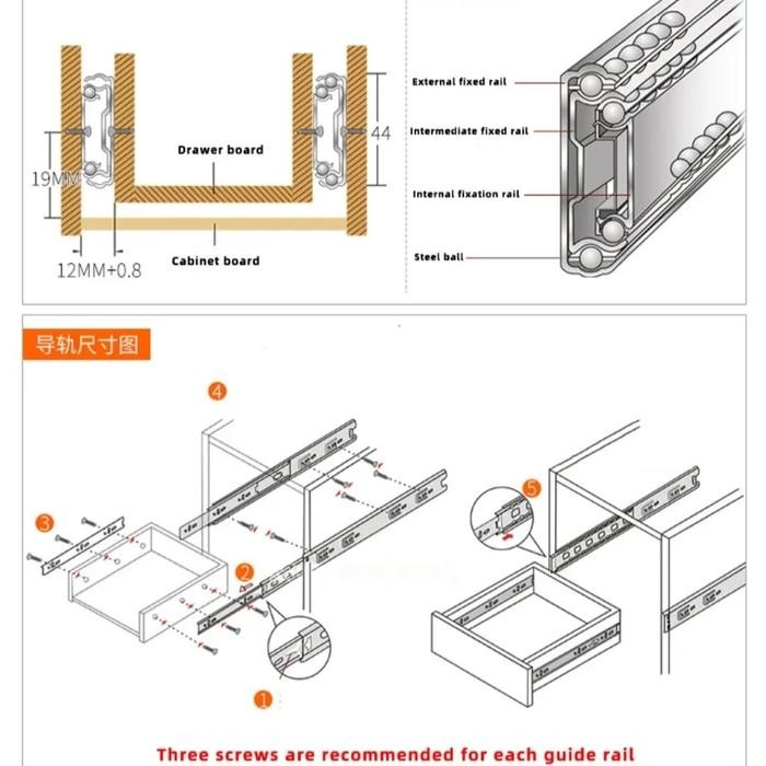 (Allthebest) Rel Track Geser Furnitur Double Rel Geser Kabinet Rail Laci Dapur SET