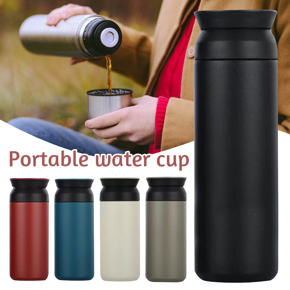 350ml/500ml Simple Flat Lid Insulated Bottle Multipurpose Vacuum Flask Cup For Camping Picnic
