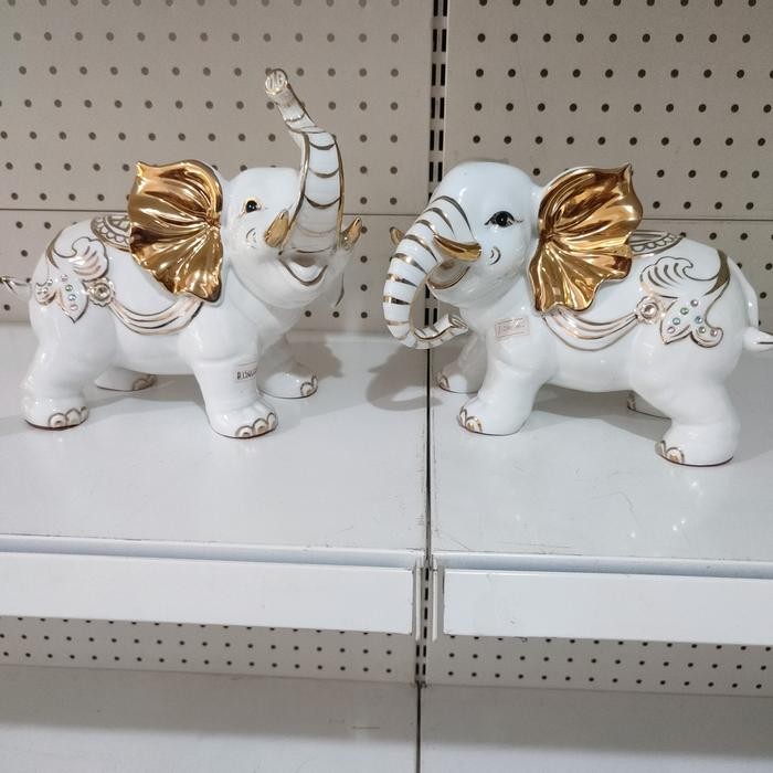 Ready Stok patung gajah putih/ gajah putih keramik sepasang