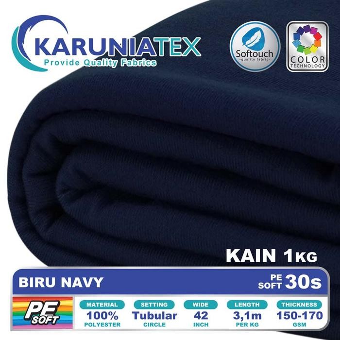 

KAIN KAOS PE SOFT 30S KILOAN BIRU NAVY KARUNIA TEXTILE KODE 1007