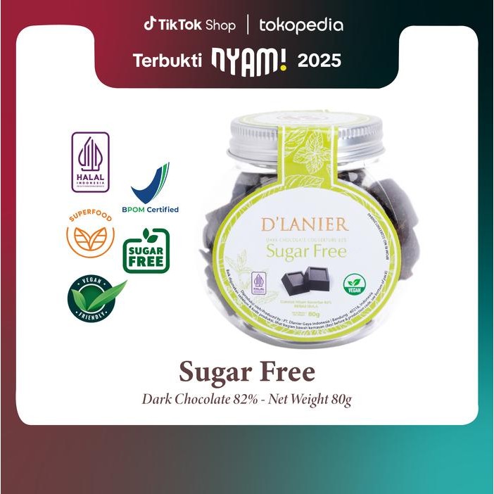 

D'Lanier Dark Chocolate 82% With Sweetened From Stevia - 80Gr