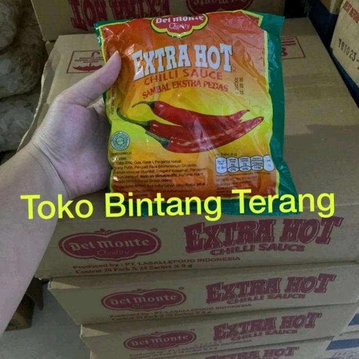 

Delmonte Saos Sambal Extra Hot Sachet Stick 1 Dus isi 20 pak x 24 stik Del Monte Saus Sambal Dos