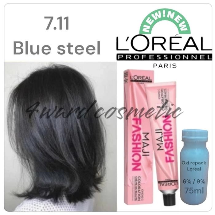 Terbaru Loreal Majifashion 7.11 Blue Steel Pewarna Rambut/Cat Rambut Loreal Ready