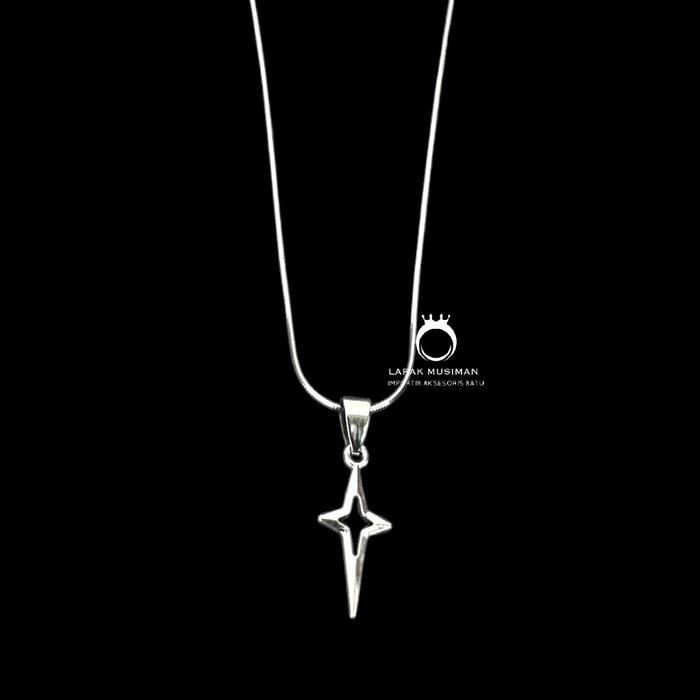 Kalung Smile Necklace Billie Eilish Thunder Star Bintang Pendant Korea Style Perak Silver Pria