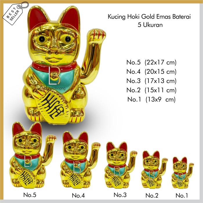Patung Kucing Hoki Keberuntungan Rejeki Lucky Cat Gold Baterai China *