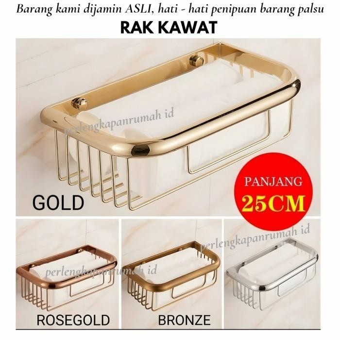 Asesoris Kamar Mandi Rak Sabun Shampo Dinding Kawat Kuningan Ss