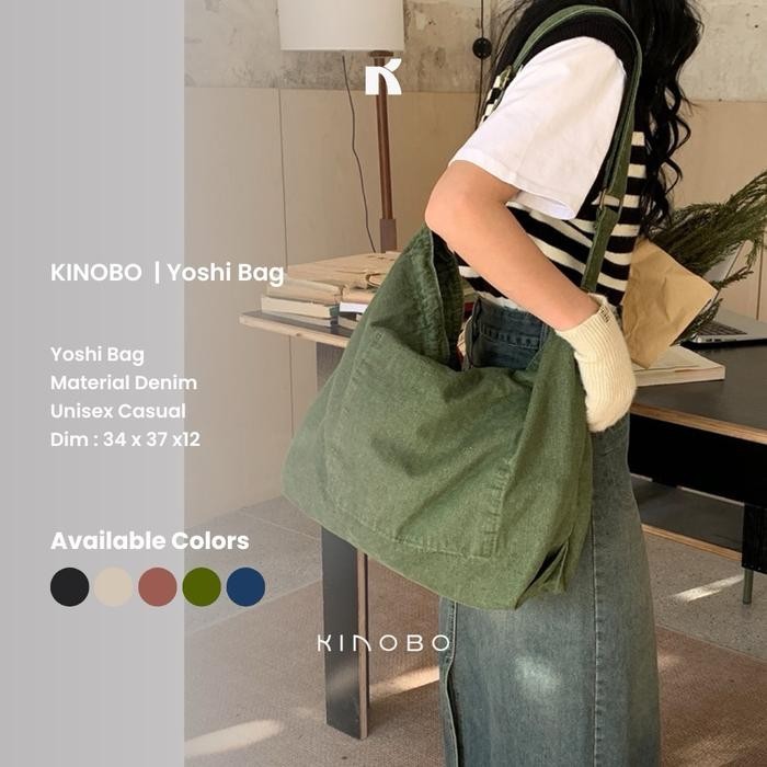 

HB246 KINOBO Yoshi Sling Bag - Tas Selempang Wanita Pria Denim Tas Canvas Tote Bag Unisex Hobo Bag