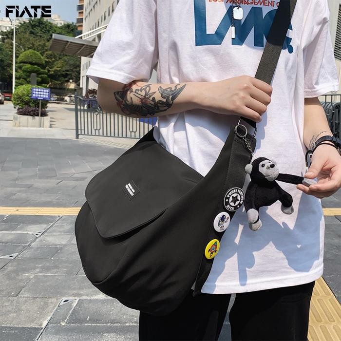 

NW230 FLATE 1 Dapat 3 Tas selempang casual Crossbody Sling Bag Pria Hitam Canvas Premium Tebal Tas