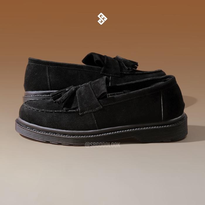 Sepatu Pria Slip On Loafers Formal SB ALETTA SUEDE BLACK Karet Flat Shoes Sneakers Hitam