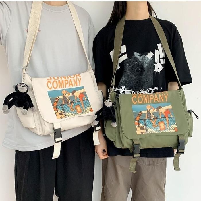 

HX752 Kapuas - Tas Kanvas Selempang Sekolah Kuliah Korea Unisex Stylish Junior Company C 1212 Hitam