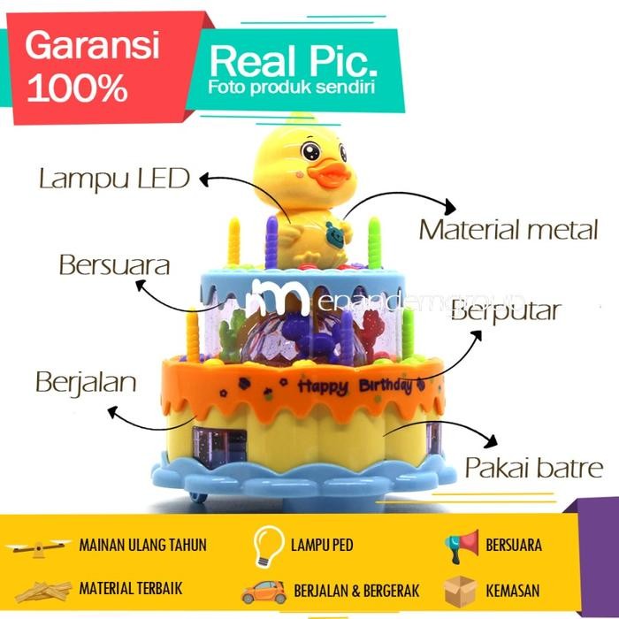 Mainan Anak Kue Ulang Tahun Benyanyi Bergerak Berputar Lampu Led