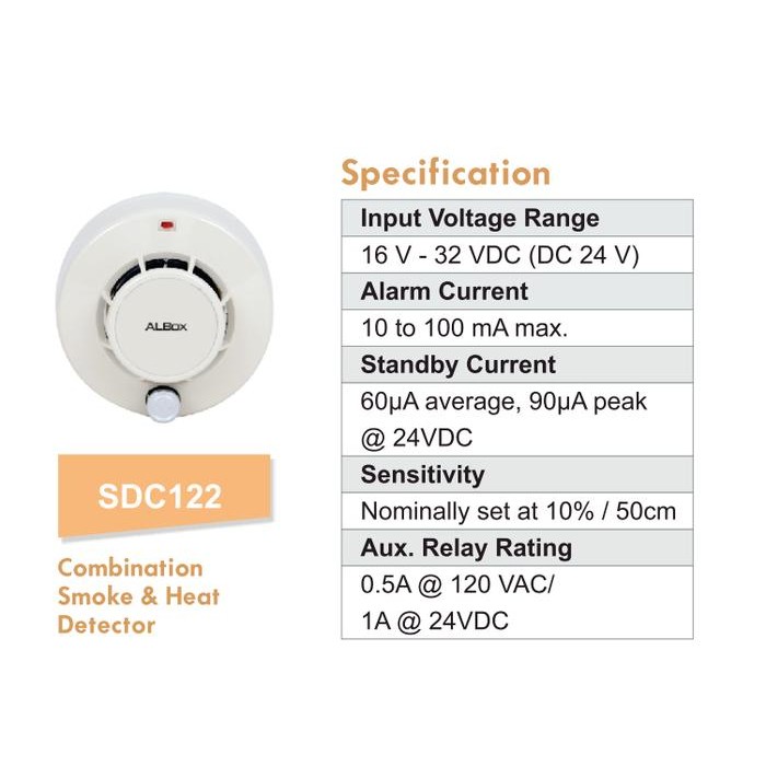 Smoke Heat Detector / Combination Smoke & Heat Detector - Albox Sdc122
