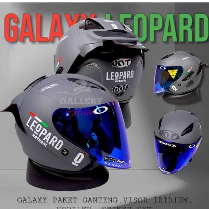 Terlaris - Kyt Galaxy Flat R Paket Stiker Leopard Grey Doff Helm Half Face -Helmet Motorcycle -
