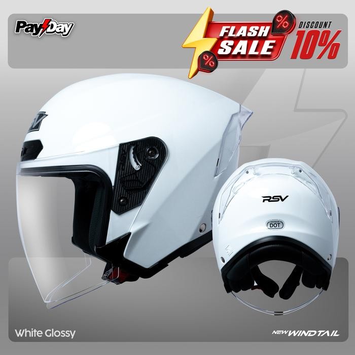 HELM Half Face RSV NEW WINDTAIL WHITE GLOSSY Motorcycle - RSV Helmet *