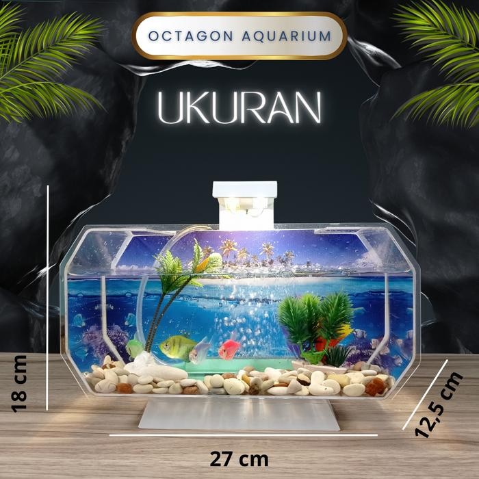 Aquarium Mini Akrilik Fullset Lengkap Dengan Mesin Aerator,Lampu Dan Hiasan Aquarium Pasti Diskon