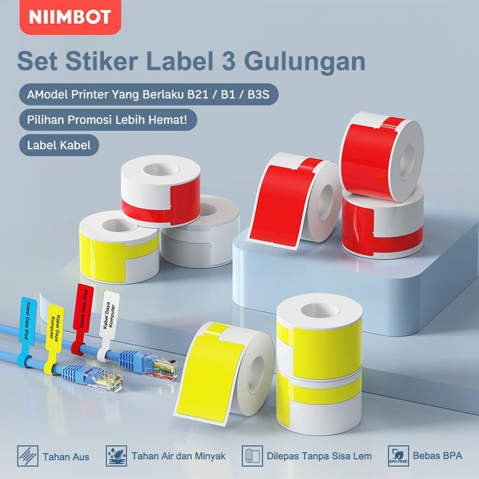 

3 GulunganNIIMBOT B21/B1/B3S/B31 Kertas Label Kabel dan Kawat Komunikasi Kabel Jaringan Label P-tipe