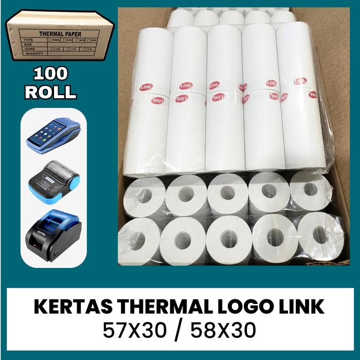 

100 ROLL KERTAS THERMAL EDC LOGO LINK 57X30 / 58X30