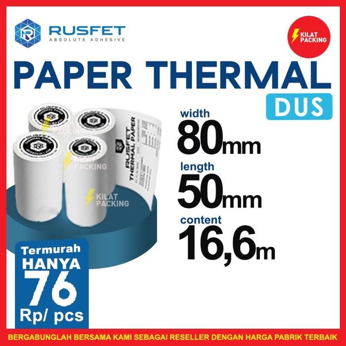 

Paper Thermal Kertas Struk Kasir 80x50mm Rusfet Dus Ekspedisi