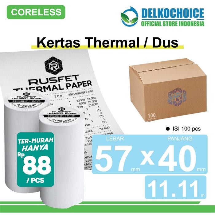 

Kertas Thermal Coreless Kertas Printer Resi Barcode POS 57x40 / DUS