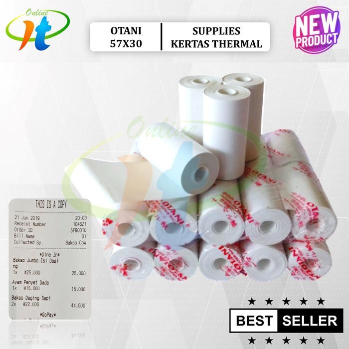 

PAKET 1 DOZ - KERTAS THERMAL OTANI 58 x 30 MM WARNA BIRU/HITAM