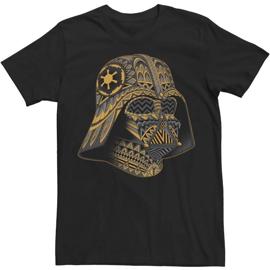 Kaos Star Wars Darth Vader Helmet Greyed Out Aztec Tile Katun CrewNeck Unisex Pria Wanita