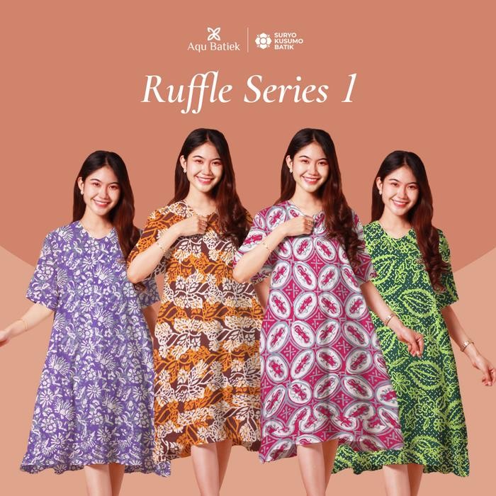 Daster Batik Cap/ Daster Wanita Busui Rayon/ Baju Tidur Selutut Ruffle *