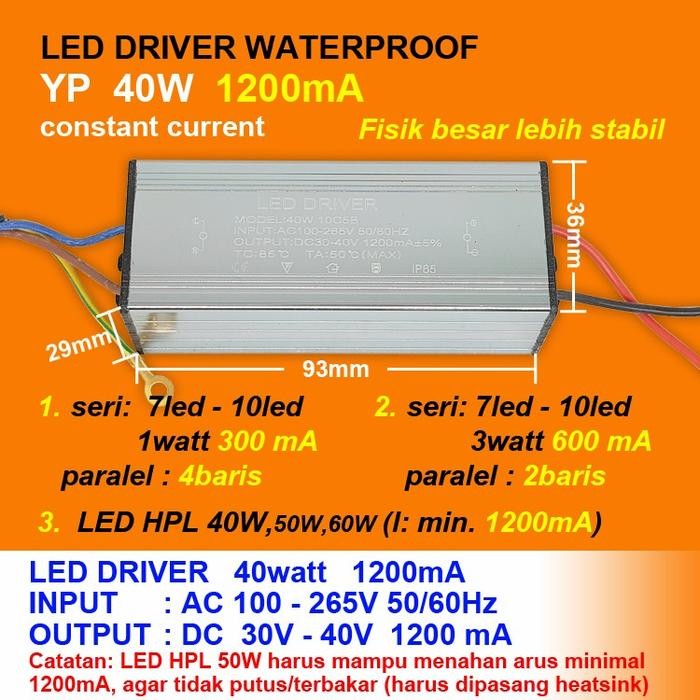 LED Driver 50 Watt 1200 mA Casing Besi WATEROOF *