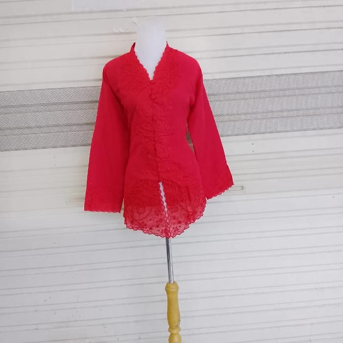 Kebaya Modern Encim Dewasa Lengan Panjang Merah