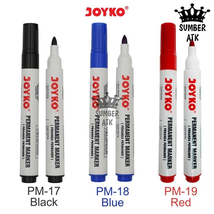 

Joyko Permanent Marker Pm-17 Pm-18 Pm-19 1 Lusin Spidol Permanen Round Tip Black Blue Red Pasti Ori