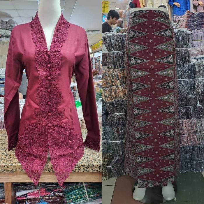 Set Baju Kebaya Encim Bordir Polos / Kebaya Wanita Modern