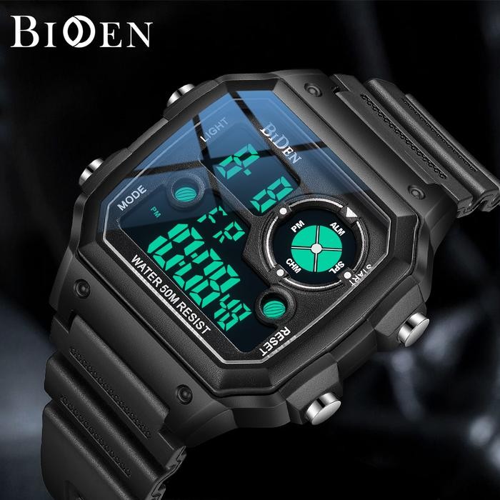 BIDEN jam tangan digital pria Square Militer Olahraga Kasual Pria