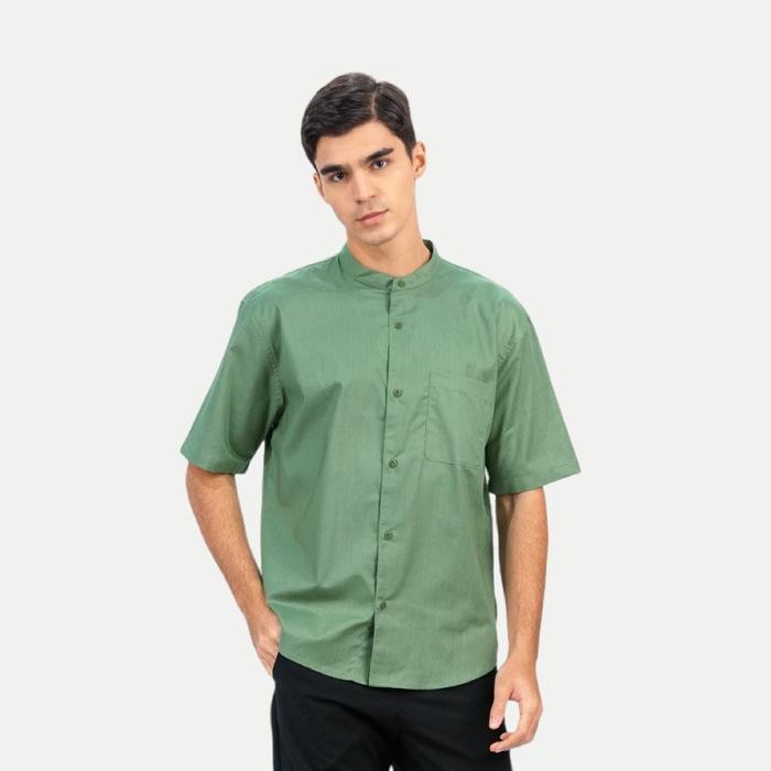 B081 Erigo Shanghai Short Sleeve Basic Farhan Sage Green - Kemeja Koko Lengan Pendek Unisex