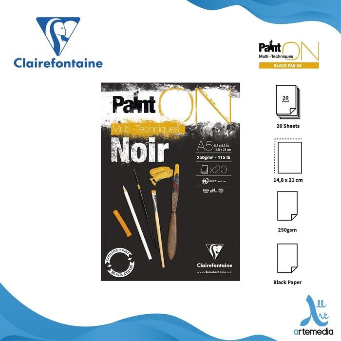 

Buku Sketsa Clairefontaine Paint On A5 Black Paper Multi Technique Pad