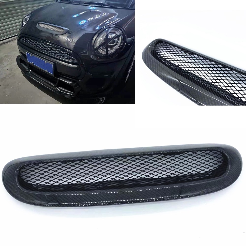 Carbon Fiber Front Engine Grill Hood Scoop Bonnet Air Vent Outlet Cover Duct Flow Trim For Mini Coop