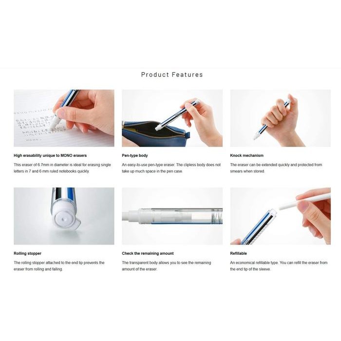 

I77W Tombow Mono Stick Eraser Penghapus Retractable Pen Type Eraser