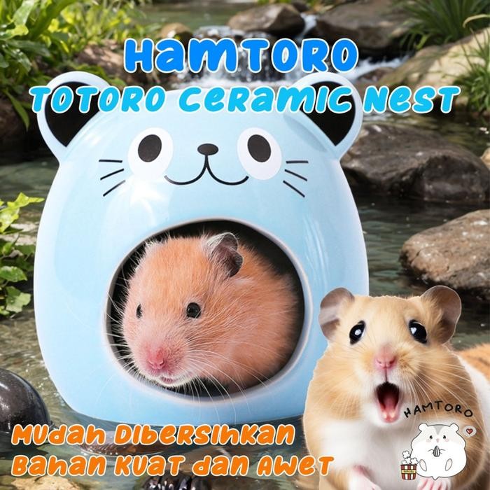 Totoro Ceramic Nest Rumah Keramik Hamster Beruang Biru