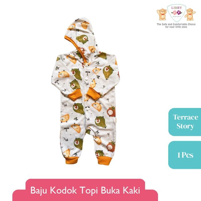 _O0VX Libby Baju Kodok Panjang Buka Kaki Pakai Topi Motif Terrace Story (1 Pcs)