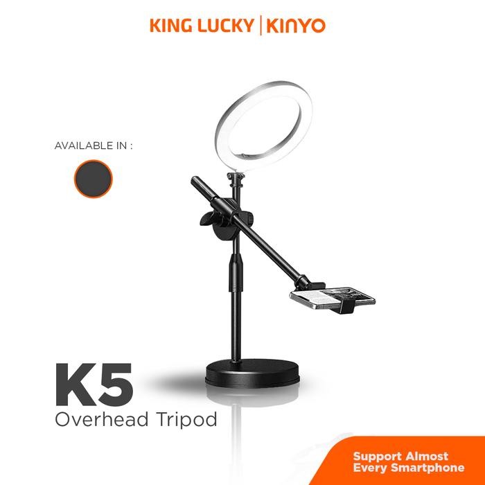KINGLUCKY K5 Tripod Overhead Stand Hp + Lampu Stand Holder Bracket 360 Tripod Lampu Phone Holder